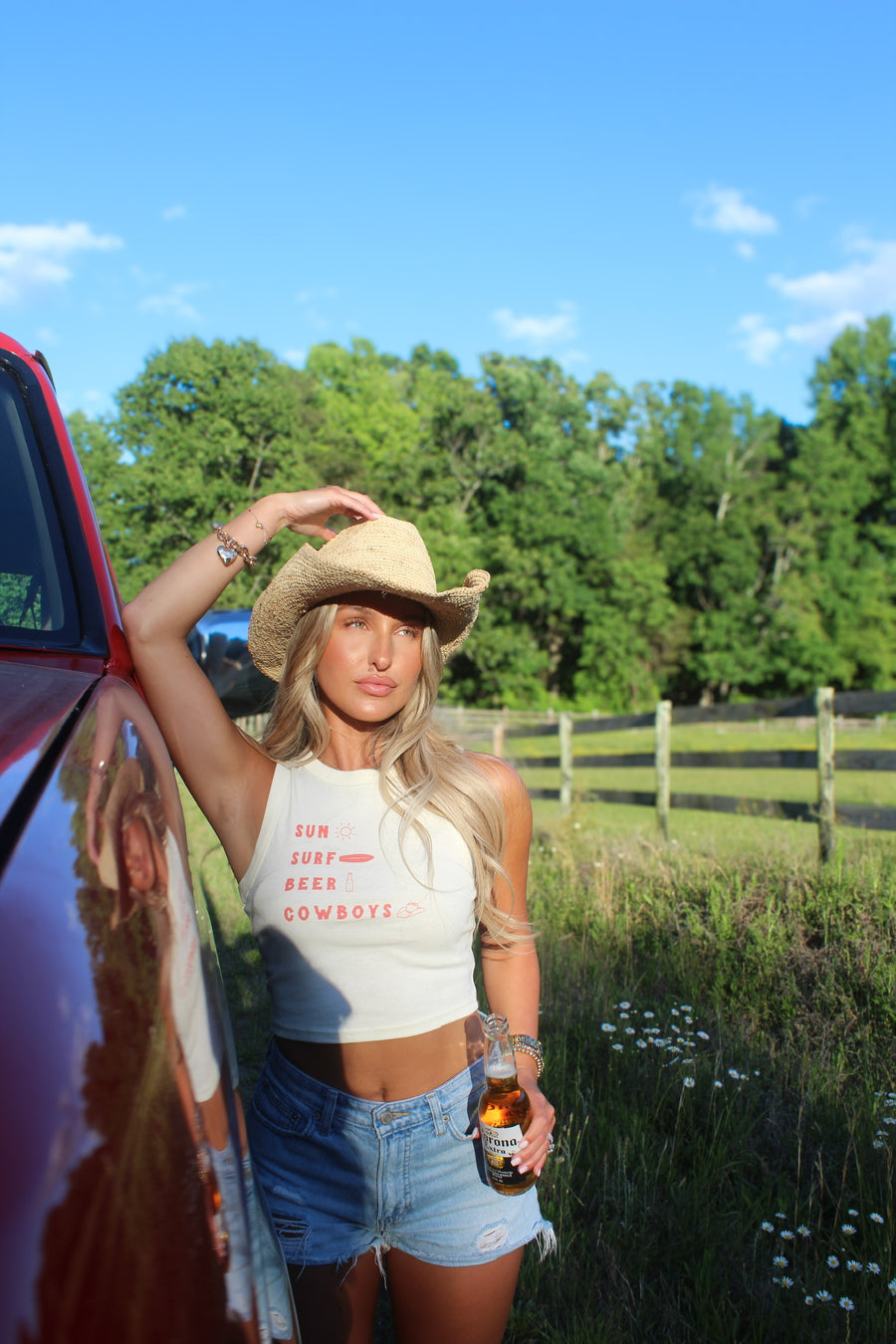 Cowboy & Beer Western Graphic Mineral Wash Tank Top main image 0